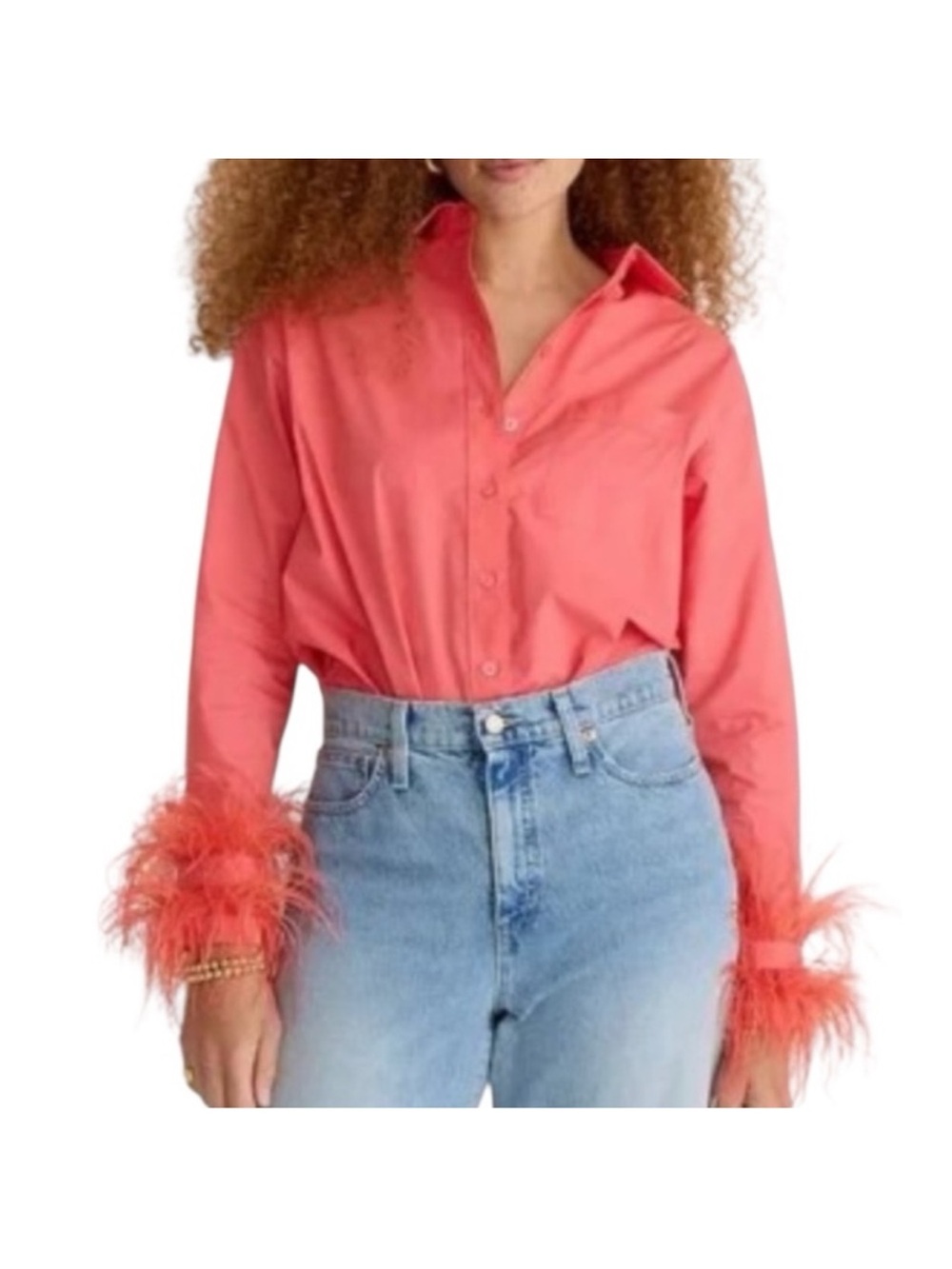 J. Crew Collection Coral Feather-Cuff Button-Down Shirt
